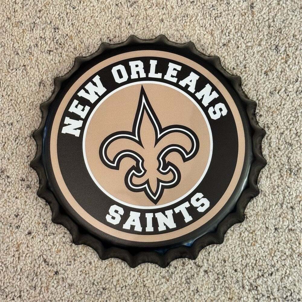 New Orleans Saints Bottle Cap Round Wall Sign Black Gold NFL Football New